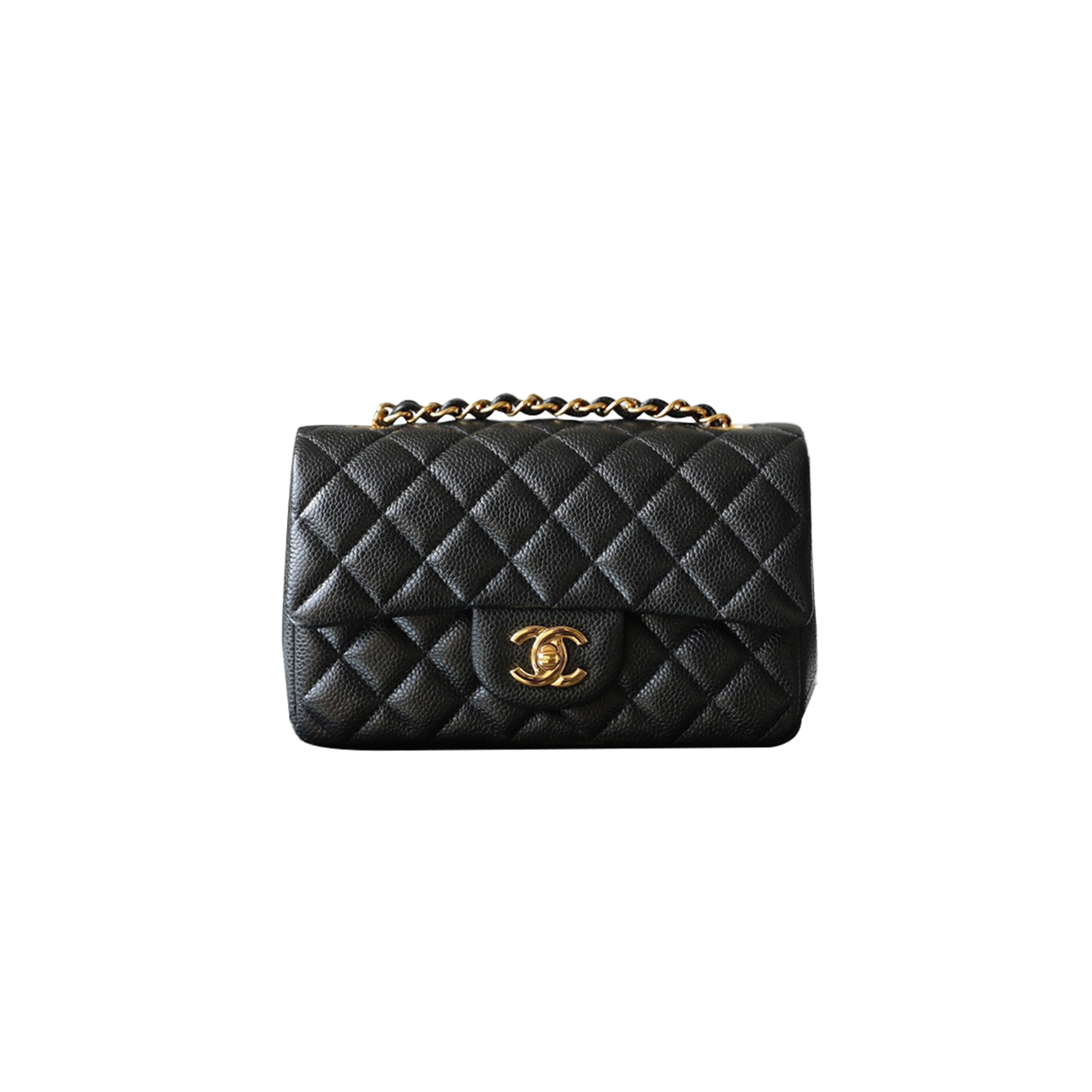 Ch*el master classic flap large mini black caviar gold buckle a69900 (20*12.5*6cm)